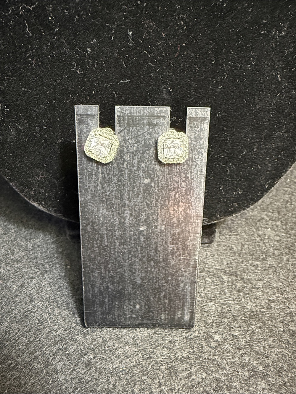 Gold-Tone Square Halo Stud Earrings with Pavé Accents